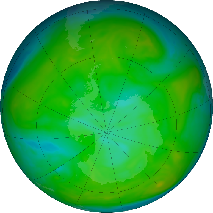 Antarctic ozone map for 14 December 2019